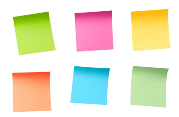 Collection of colorful blank sticky notes, realistic cutout on a transparent background for design projects and reminders