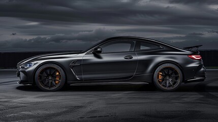 Fototapeta premium A side profile of a high-performance coupe, showcasing its low, aggressive stance and aerodynamic contours. Built for speed and precision.
