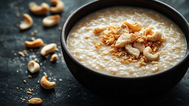 Daliya kheer or Dalia Payasam  Broken or Cracked wheat and milk porridge with sugar cooked in Indian way Dalia is a popular breakfast cereal in North India : Generative AI
