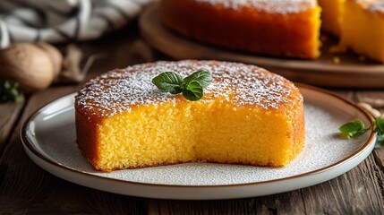 corn cake on white plate on rustic wooden table Typical Brazilian party food Selective focus : Generative AI