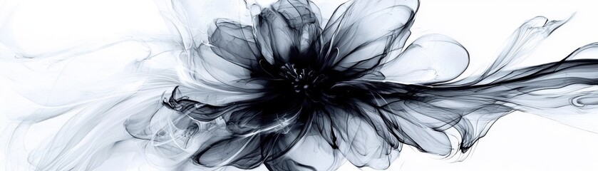 Fototapeta premium A captivating black and white abstract flower design, featuring swirling smoke and soft hues for a stunning visual impact.