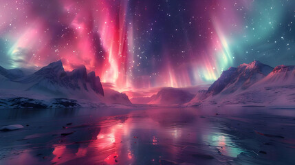 Fototapeta premium Northern Lights Reflecting in a Frozen Lake