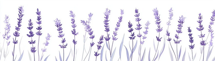 Naklejka premium A serene lavender field with delicate purple blooms, perfect for creating a calming atmosphere and enhancing floral aesthetics.