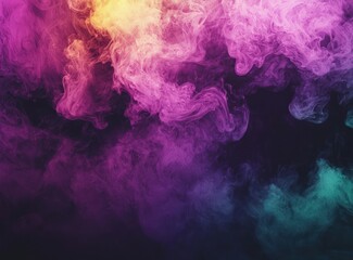 Obraz premium Swirling violet and green inks on black with pink and yellow smoke explosion.