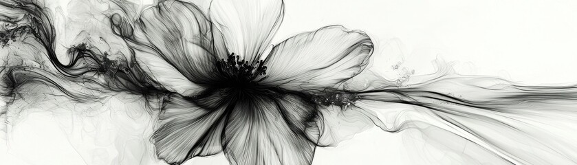 Obraz premium An elegant black and white abstract floral design, featuring delicate smoke patterns that evoke a sense of tranquility and sophistication.