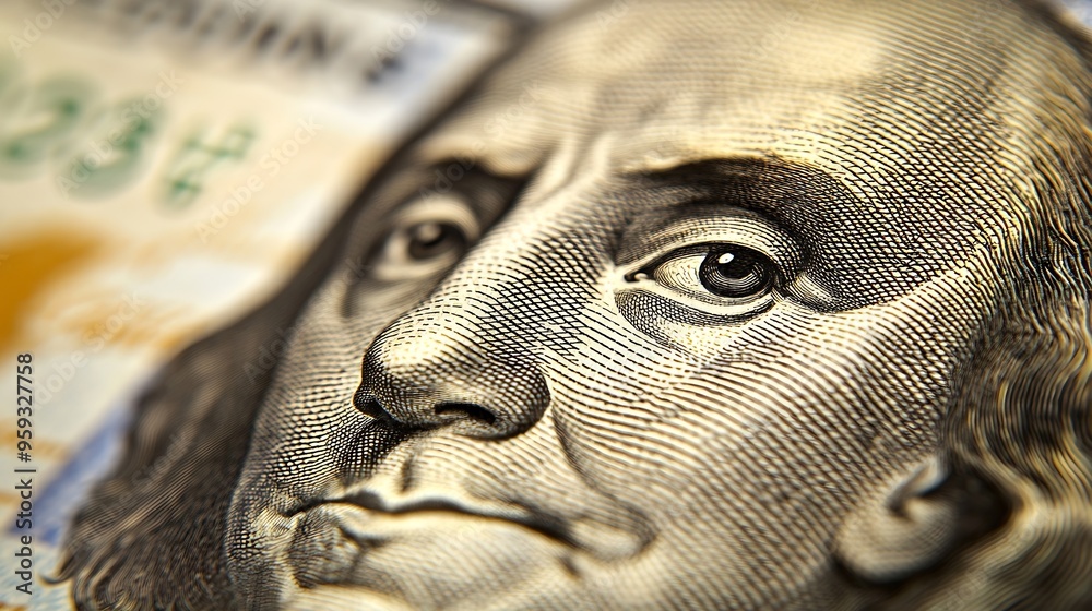 Aufkleber high resolution macro image of benjamin franklin on the one hundred us dollar bill close up : genera
