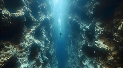 Fototapeta premium Underwater Diver in a Rocky Canyon 3D Illustration
