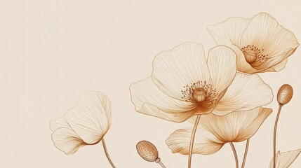 Delicate floral design featuring elegant poppy flowers on a soft beige background, perfect for nature-inspired decor.