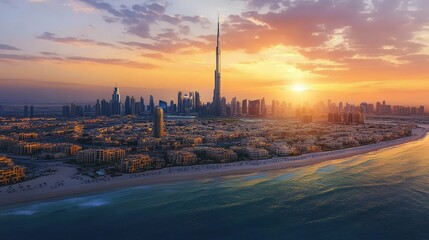 Naklejka premium Dubai real estate offers a unique blend of modernity and tradition, with properties that reflect the city's cosmopolitan vibe while honoring its rich cultural heritage.