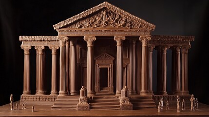 Fototapeta premium Envision a chocolate temple, with tall columns, detailed friezes, and a grand entrance all made from chocolate.