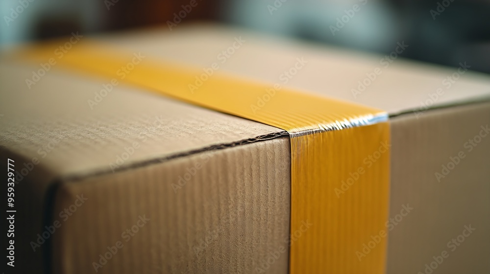 Aufkleber a closeup of a cardboard box with a large yellow adhesive label : generative ai