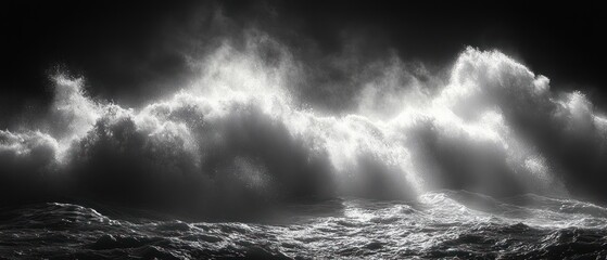 Obraz premium A Stormy Sea With Spraying Waves and Sunlight Beams
