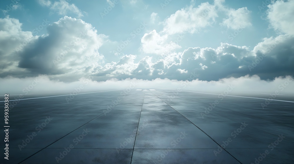 Poster runway on a beautiful sky and clouds background : generative ai