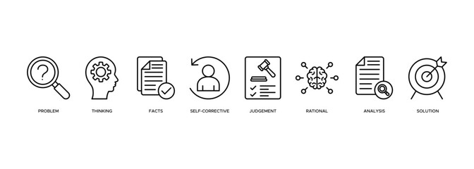 Critical thinking icon vector illustration banner web concep of problem, thinking, facts, self-corrective, judgment, rational, analysis, and solution