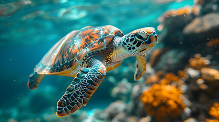 Fototapeta premium Sea Turtle Swimming Underwater Illustration