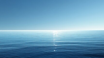Obraz premium clear, azure sky above a deep blue ocean, where the calm waves gently lap at the shore, reflecting the serene and tranquil atmosphere of the scene