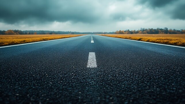 straight asphalt road in rural landscape  empty runway : Generative AI