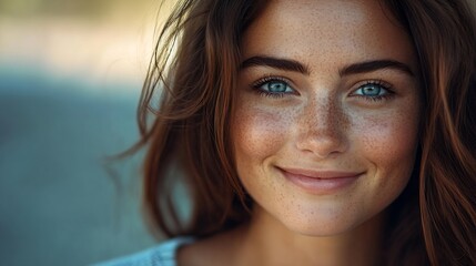 Fototapeta premium Closeup portrait of smiling woman : Generative AI