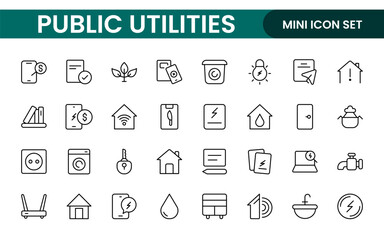  Public utilities linear signed icon collection. Signed thin line icons collection. Set of public utilities simple outline icons.