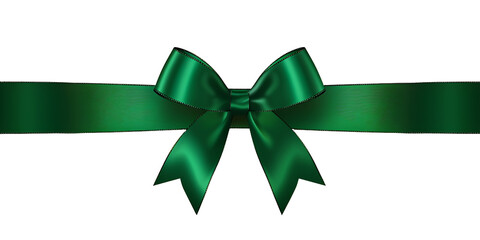 Green Satin Ribbon Bow with a White Background