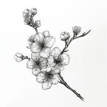 flower, cherry, Japan, floral, vector, nature, illustration, pattern, plant, drawing, leaf, art, vintage, decoration, sketch, branch, design, flowers, blossom, summer, spring, black, rose, garden, bea