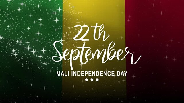 Happy Mali Independence Day Text Animation with waving flag background. Celebrate Happy Mali Independence Day on 22th September. Great for celebrating Happy Mali Independence Day.