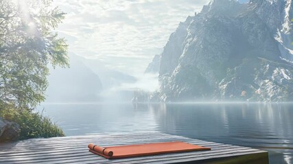 Serene Lake View with Mist and Mountains