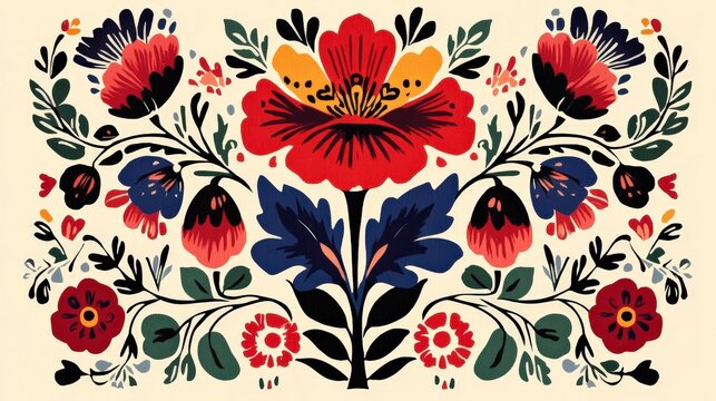 Authentic Polish Highlander Folk Art with Floral and Geometric Patterns for Design Inspiration
