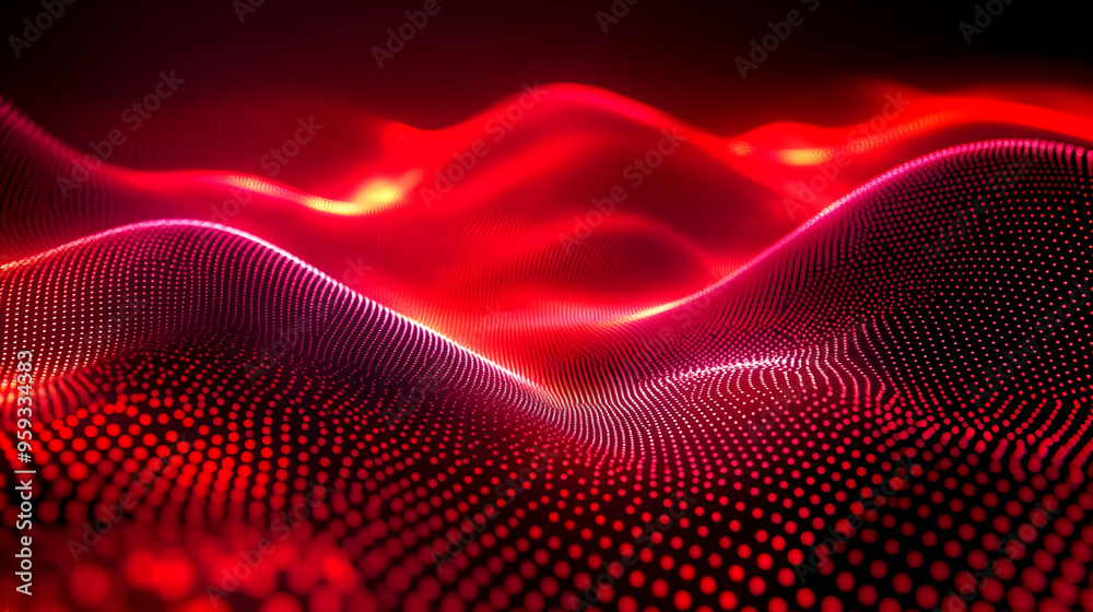 Poster Abstract red glowing dots wave.