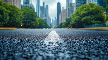 Empty urban asphalt road exterior with city buildings background New modern highway concrete...