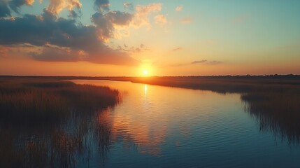 Obraz premium sunset over the salt marsh of pawleys island soun : Generative AI