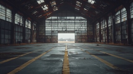 A airplane Hangar on a abandoned military airfield : Generative AI