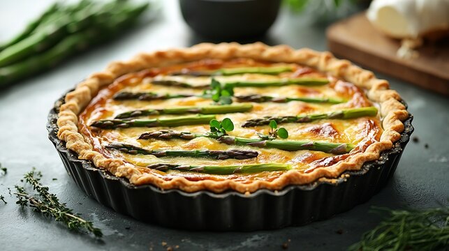 Asparagus quiche Vegetarian food French cuisine Pie : Generative AI