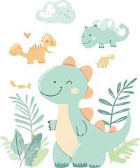 Cute Cartoon Dinosaurs Illustration