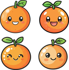 Cute Cartoon Oranges with Happy Faces