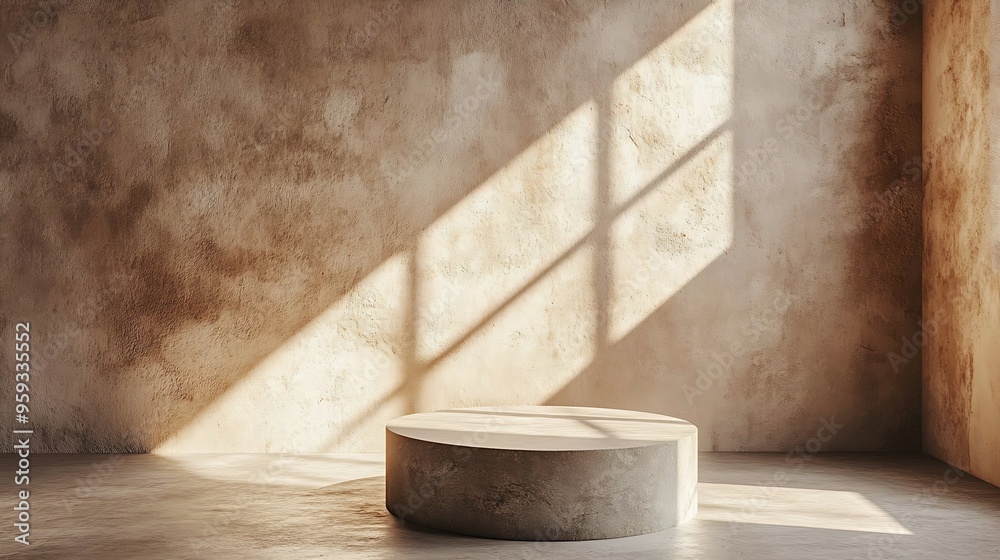 Aufkleber cosmetic beauty presentation background minimal abstract brown concrete background with light for product displayed shadow and light from windows on rustic plaster wall beige studio ba : Generative AI