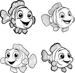 Cute Cartoon Clownfish in Black and White
