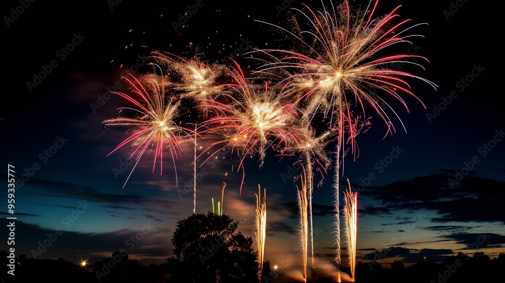 Wall mural Bright fireworks on night sky
