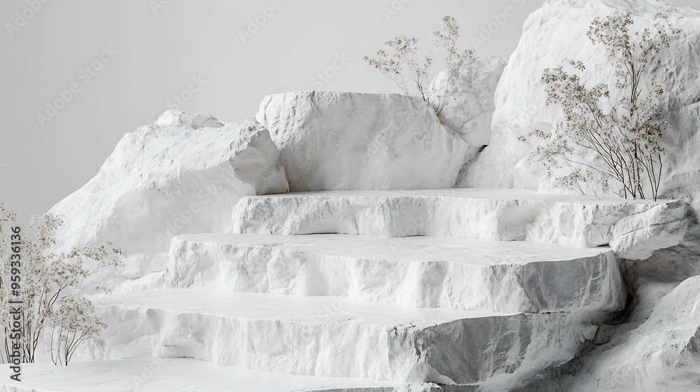 Aufkleber abstract nature scene with composition of white broken stone slabs podium white neutral background f