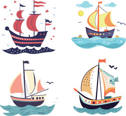 Colorful Cartoon Sailing Ships