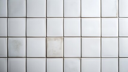 Modern tiles background Installed white square rustic tiles wall close up in new scandinavian house Stylish minimal kitchen design Tile pattern : Generative AI