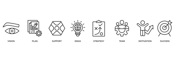 Goals icon. vision, plan, support, ideas, strategy, team, motivation, success