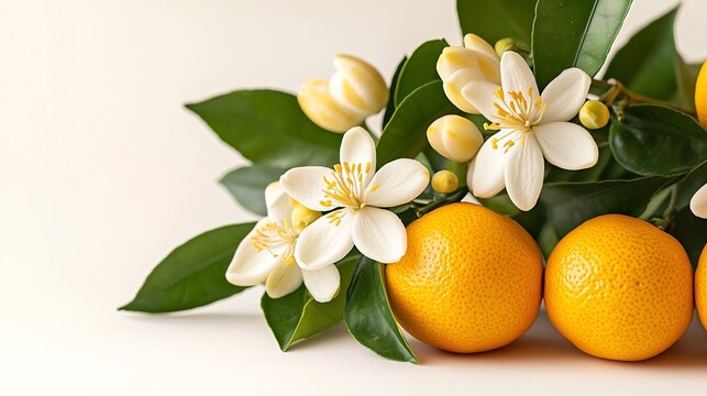 Neroli flowers and buds bunch isolated on white White bitter orange citrus blossom Fleur doranger bloomOrange tree fragrant flower Beautiful flor de azahar : Generative AI