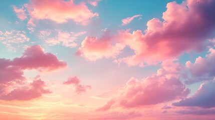Obraz premium Evening sky Sunset Summer sky clouds with colorful Pink Orange Romantic sunlight and wide panoramic backgrounds on banner : Generative AI