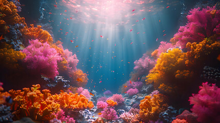 Fototapeta premium Vibrant Underwater Coral Reef Illustration