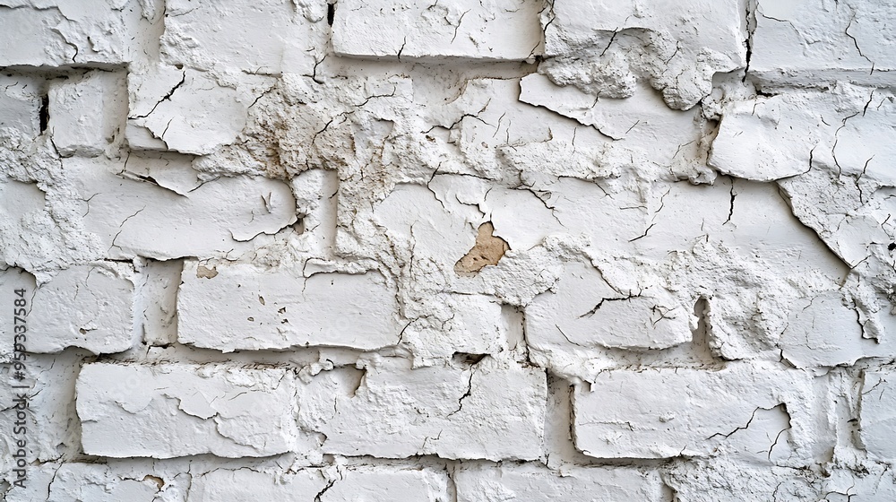 Poster textured background of a newly built white brick wall with some cement stains : generative ai