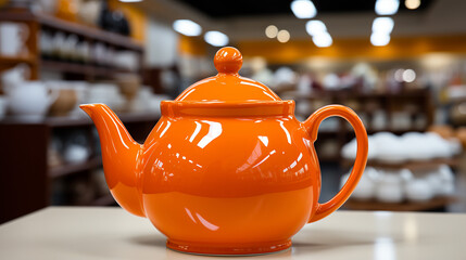 Ceramic teapot on the table in the store generative ai