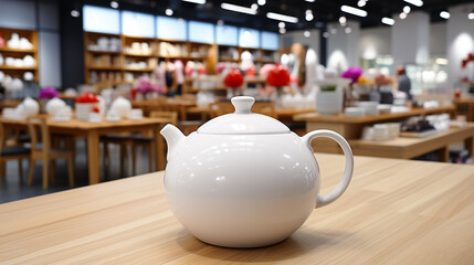 Ceramic teapot on the table in the store generative ai