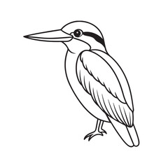Kingfisher bird line art vector silhouette with white Background