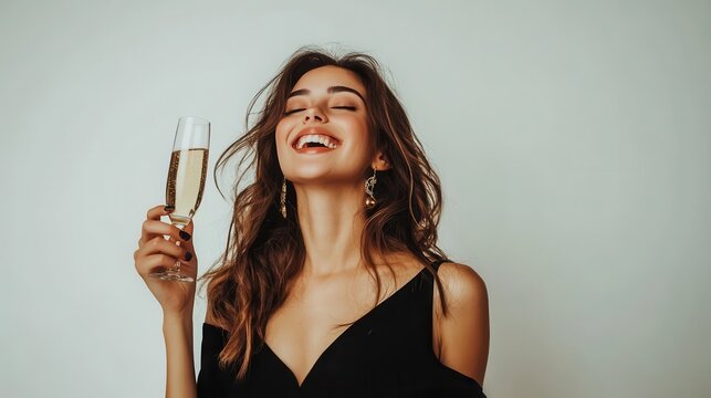 Happy woman toasting with - Powered by Adobe